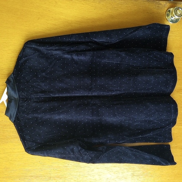 Erika Black Small Petite Velvet Top, Rhinestones, Polka Dots, Classic Collar - Picture 2 of 4